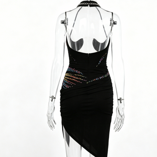 Women Black Sparkly Multicolor Slit Dress