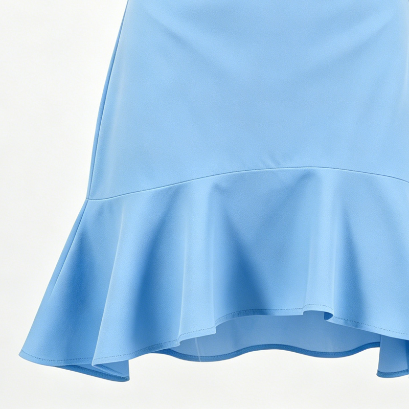 French-style square neckline puff sleeve ruffle dress