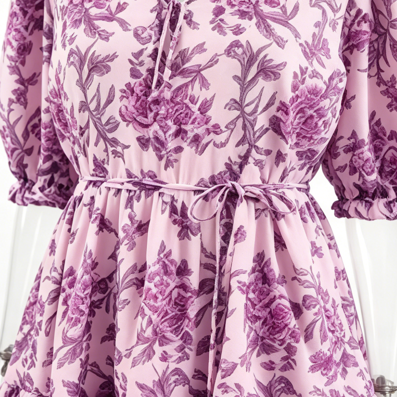 Women Pink-Purple Floral Waisted Dress