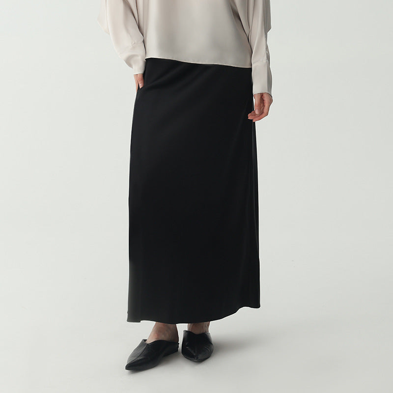 Women's Ivory Satin High Waist Flowy Midi Skirt