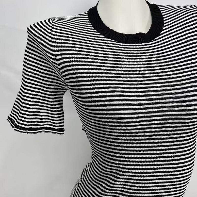 Round Neck Striped Slim Short Sleeve Bodycon Mini Dress