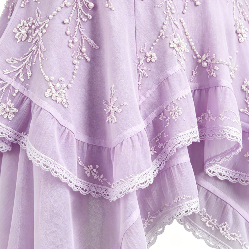 Women Purple Lace Ruffle Skirt
