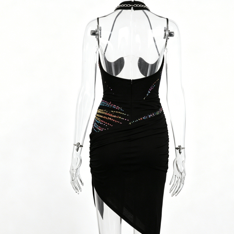 Women Black Sparkly Multicolor Slit Dress