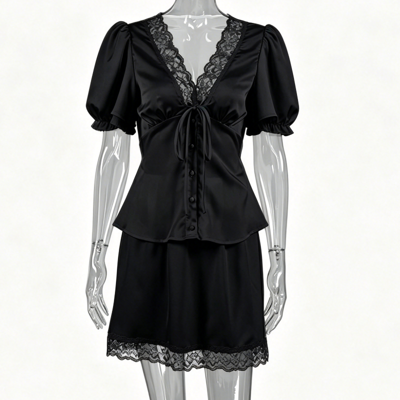 French-style satin lace two-piece set