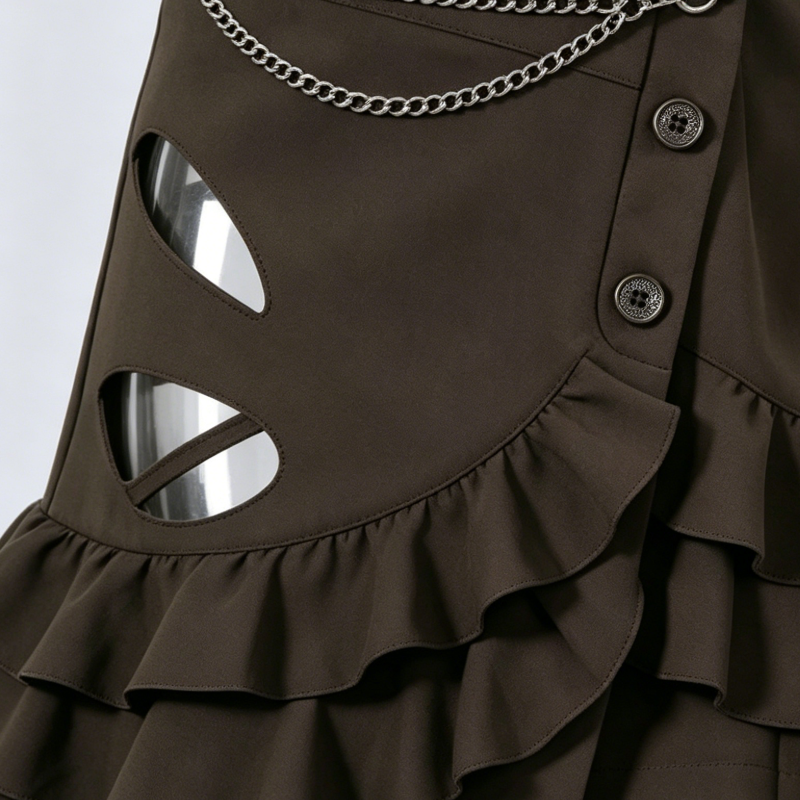 Women Brown Chain Mini Skirt
