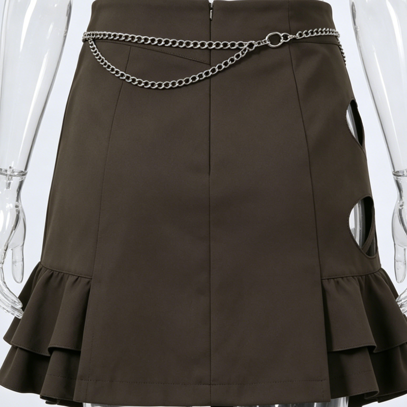 Women Brown Chain Mini Skirt