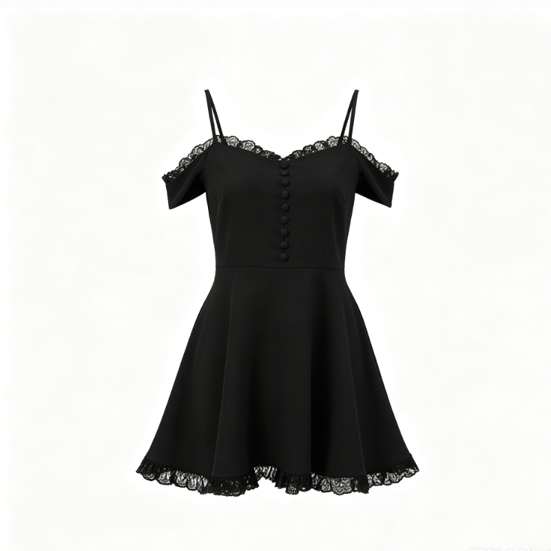 Pure color lace  little black dress