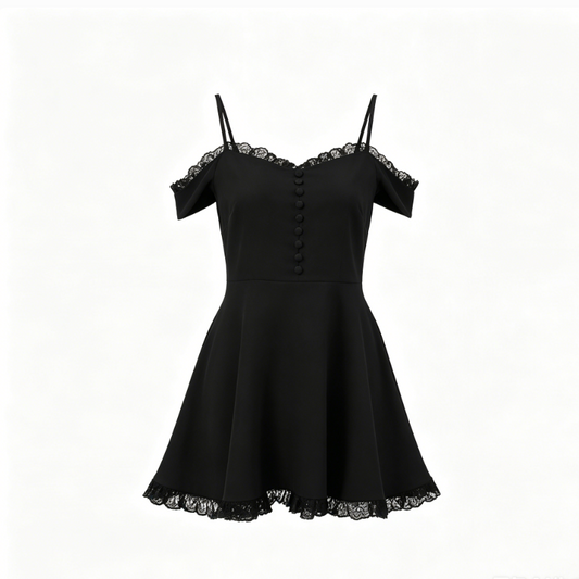 Pure color lace  little black dress