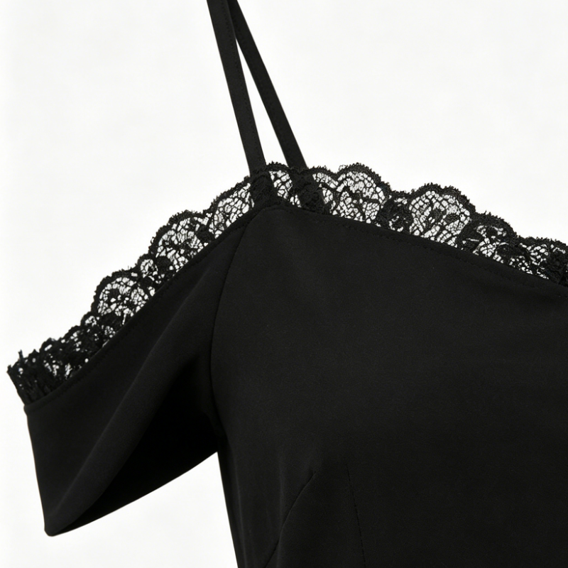 Pure color lace  little black dress
