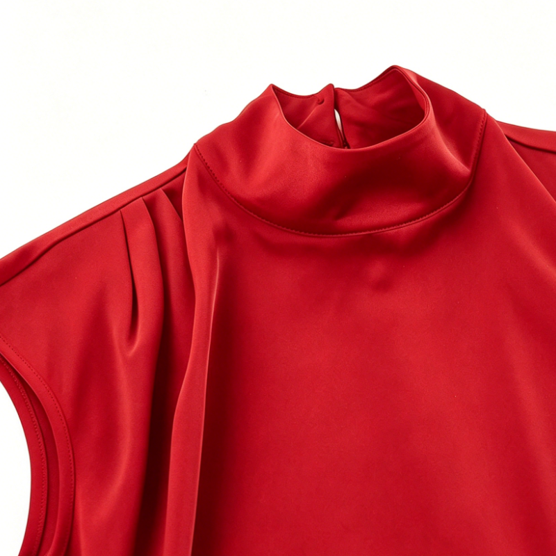 Mature and sophisticated red satin lace slit bodycon skirt