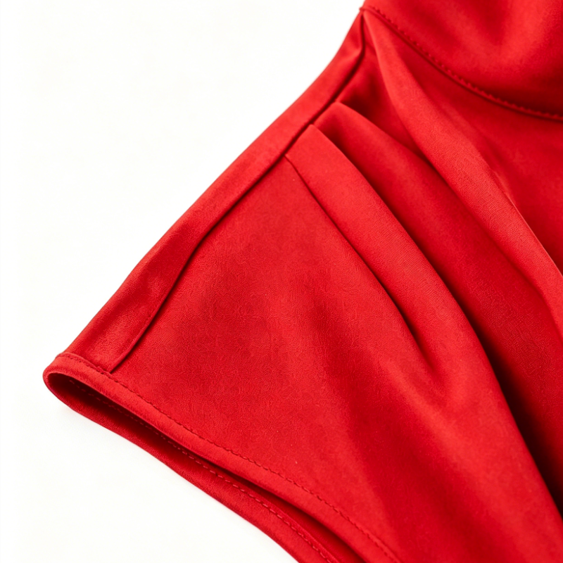 Mature and sophisticated red satin lace slit bodycon skirt