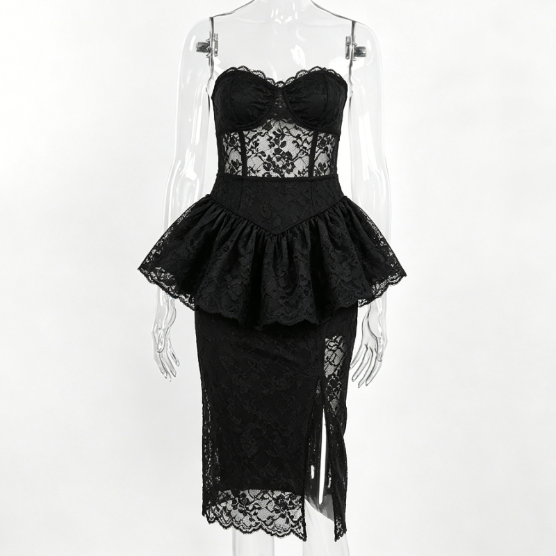 Women Black Lace Corset Party Dress