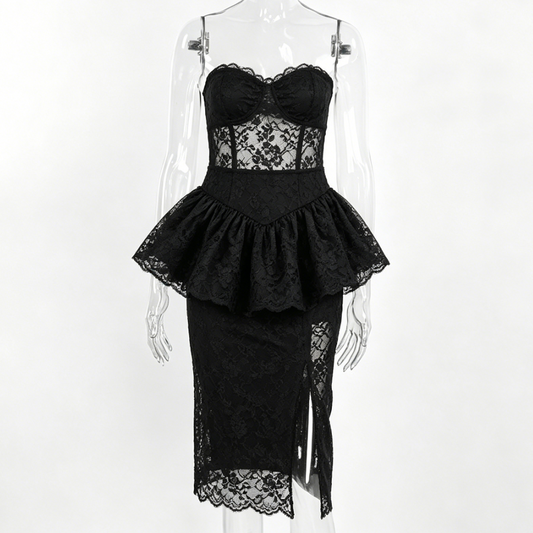 Women Black Lace Corset Party Dress