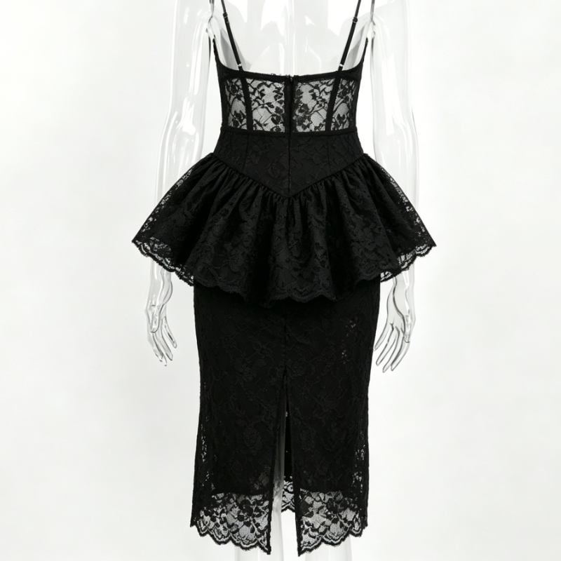 Women Black Lace Corset Party Dress