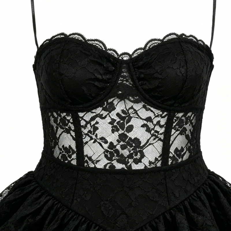 Women Black Lace Corset Party Dress