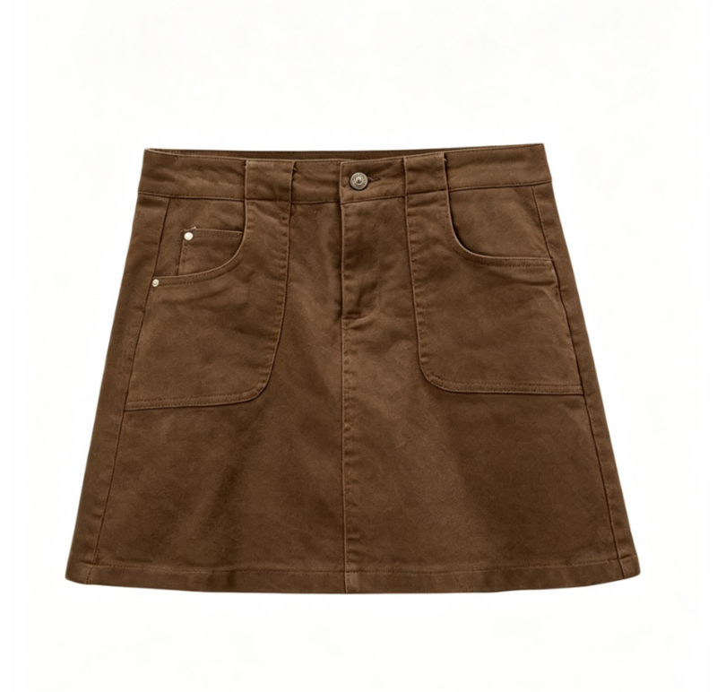 High-waisted Cargo A-line Denim Mini Skort with Matching Belt
