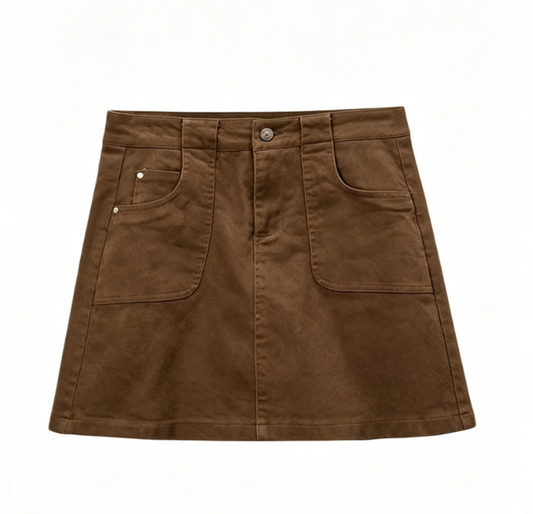 High-waisted Cargo A-line Denim Mini Skort with Matching Belt