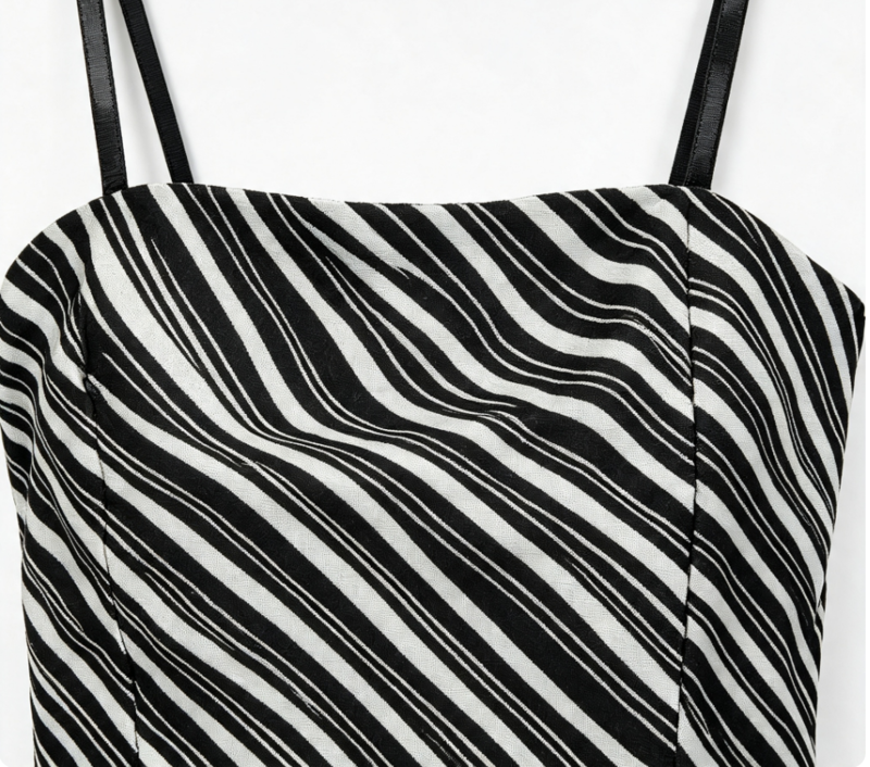 Diagonal Zebra Stripe Straight Neck Cami Mini Dress with Side Slit