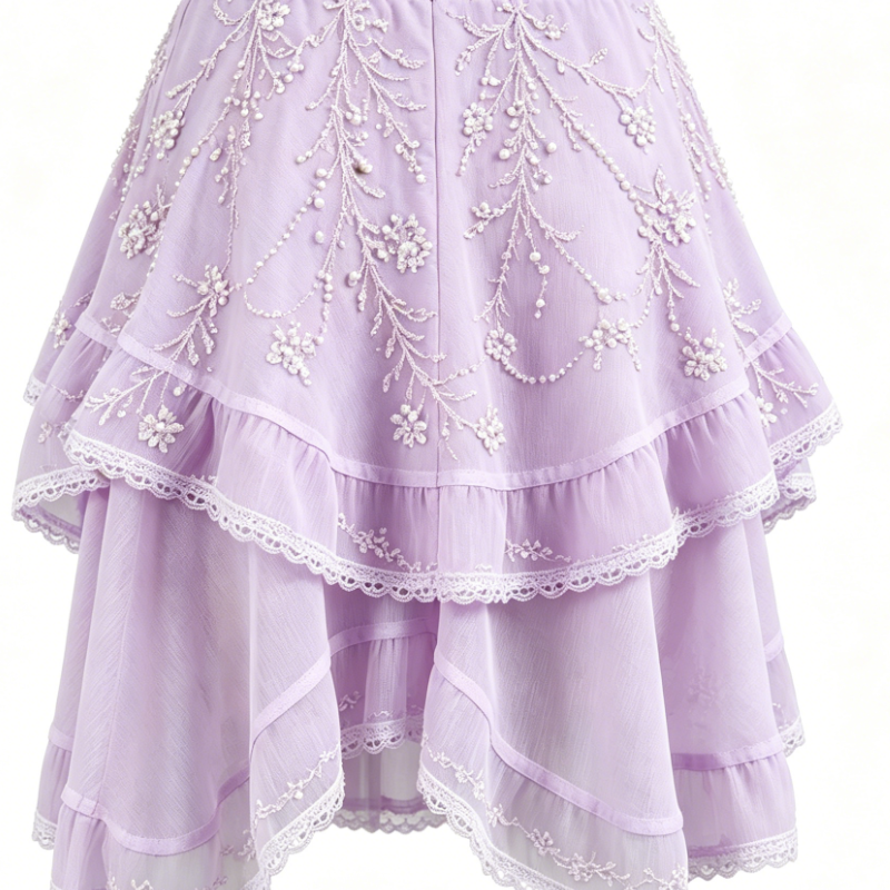 Women Purple Lace Ruffle Skirt
