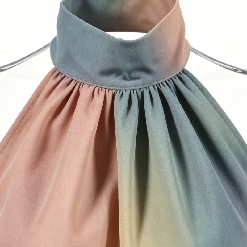 Colorful Ombre Halter Neck Two-Piece Summer Outfit