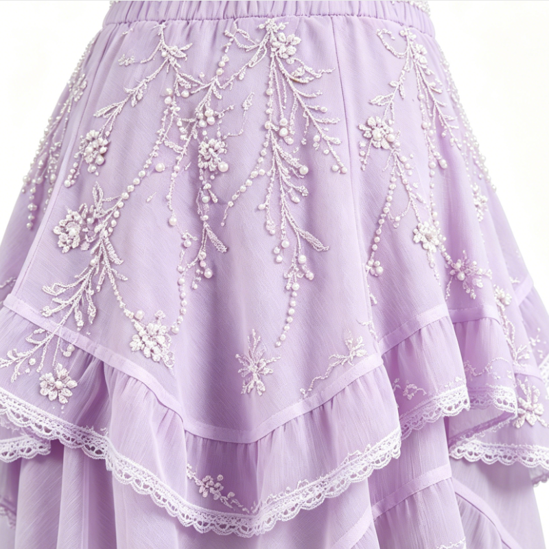 Women Purple Lace Ruffle Skirt