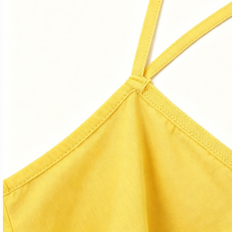 Yellow Lace Up Front Asymmetrical Ruffle Maxi Cami Dress