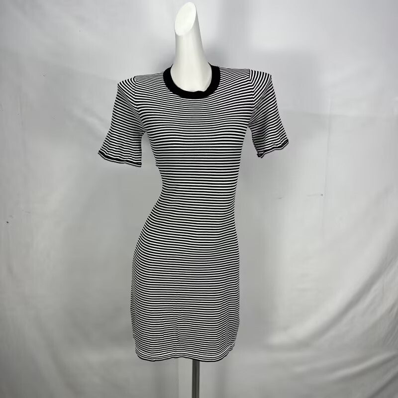 Round Neck Striped Slim Short Sleeve Bodycon Mini Dress