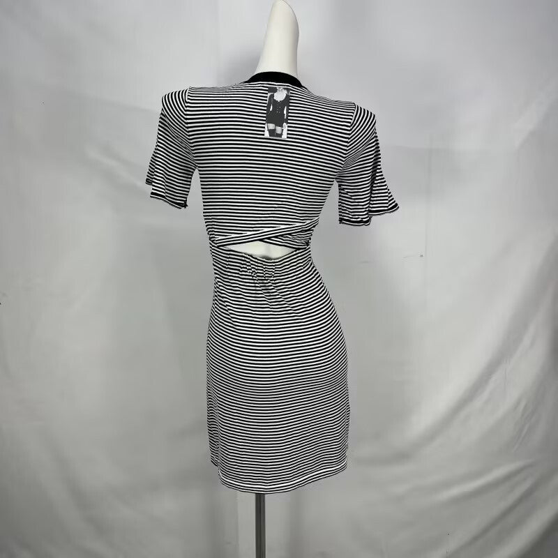 Round Neck Striped Slim Short Sleeve Bodycon Mini Dress