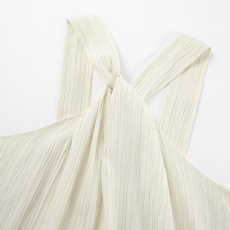 Beige Textured Halter Neck Maxi Dress
