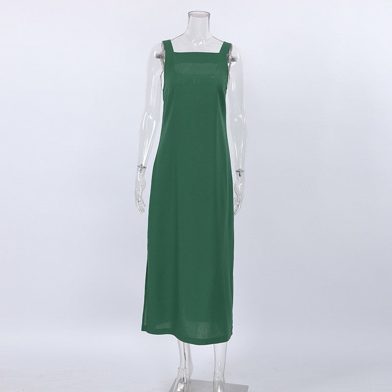 Green Sleeveless Side-Slit Long Dress