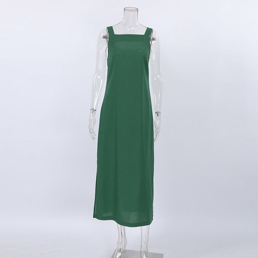 Green Sleeveless Side-Slit Long Dress