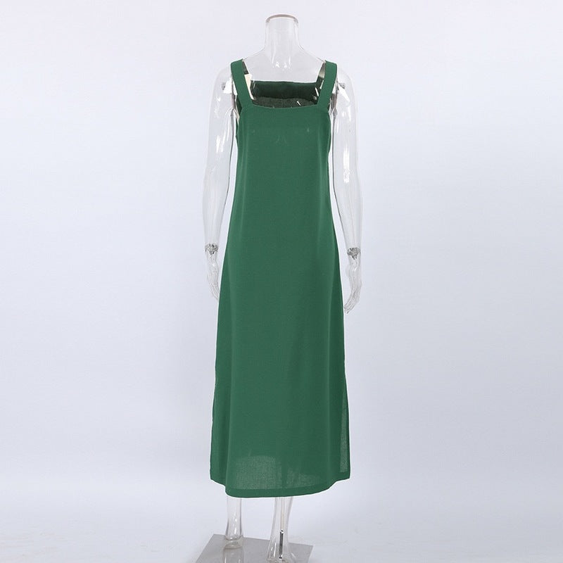 Green Sleeveless Side-Slit Long Dress