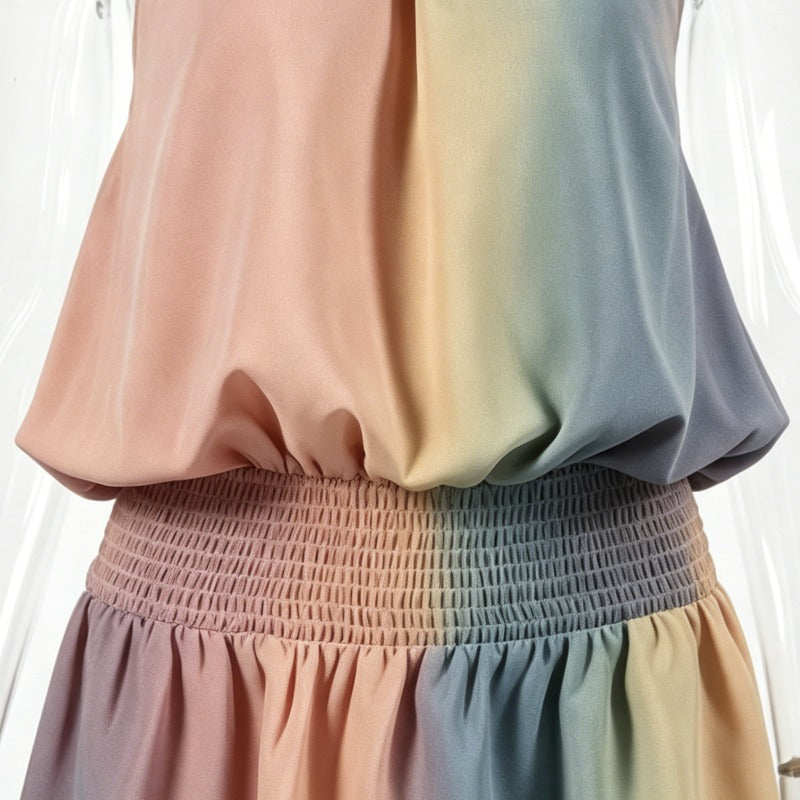 Colorful Ombre Halter Neck Two-Piece Summer Outfit