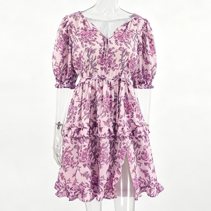 Women Pink-Purple Floral Waisted Dress