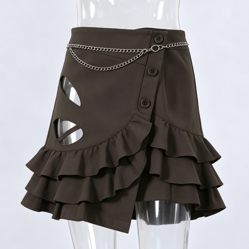 Women Brown Chain Mini Skirt