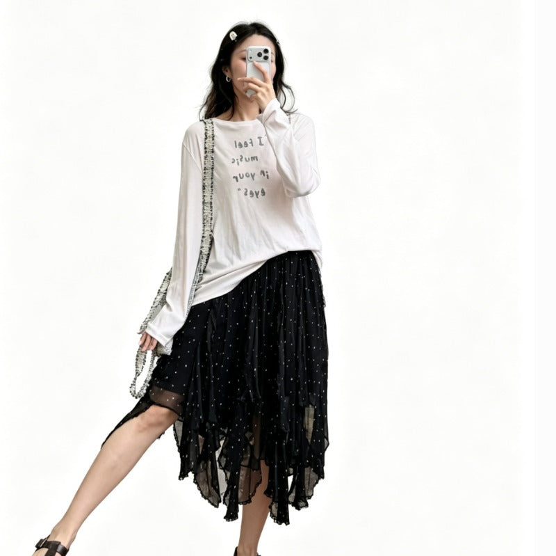 Polka Dot Irregular Mesh Skirt